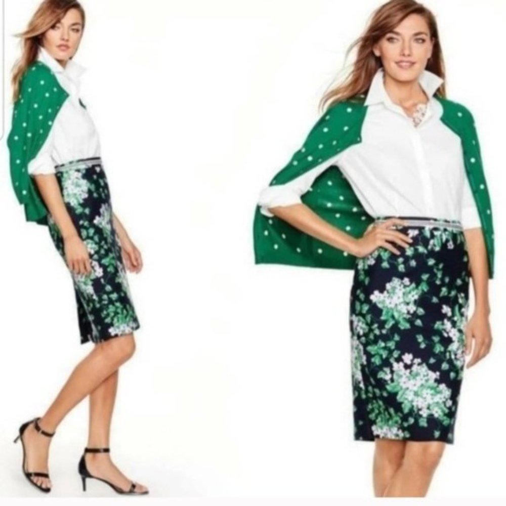 TALBOTS OPRAH MAGAZINE COLLECTION Black Green White Floral Pencil Skirt 4P  …EUC